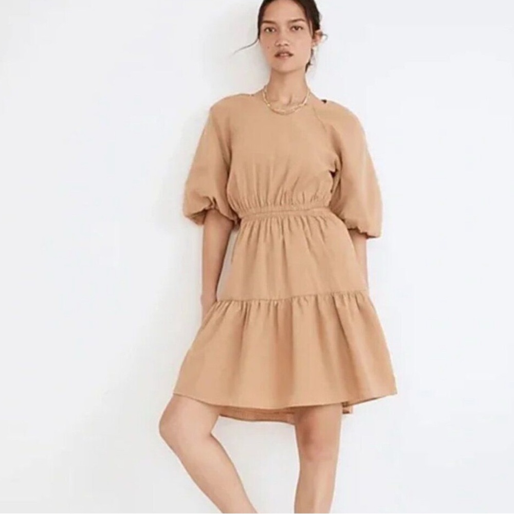 Madewell tan/brown crepe open back dress with buttons